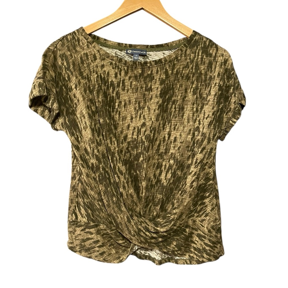 Democracy Green Printed Tee with Twist Front - Picture 2 of 3